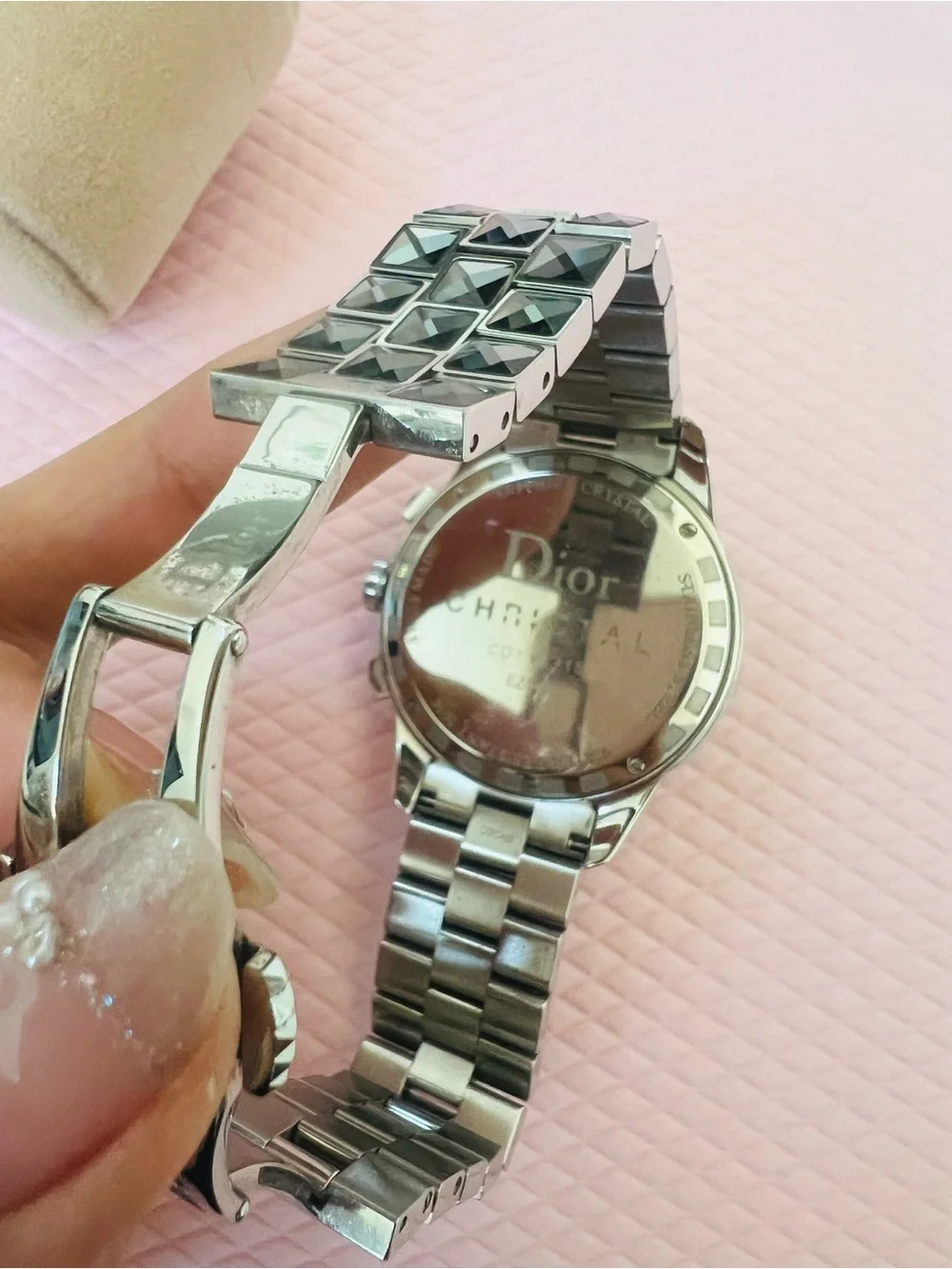 Dior watch featuring gray sapphire crystals and diamonds.